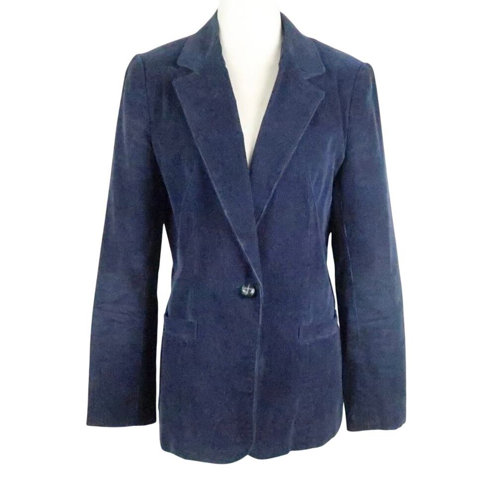 Vintage 80s Paul Shaw Navy Blue Corduroy Velvet Blazer Jacket 8